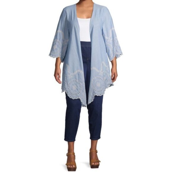 3/$30 Embroidered Kimono, Chambray - Picture 2 of 7
